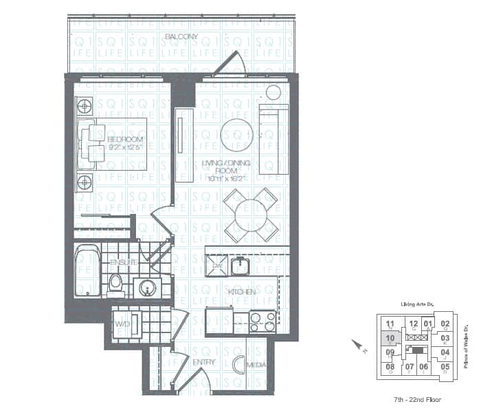 Limelight-Condo-365-Prince-Of-Wales-360-Square-One-Dr-Floorplan-Holly-1-Bed-1-Bath
