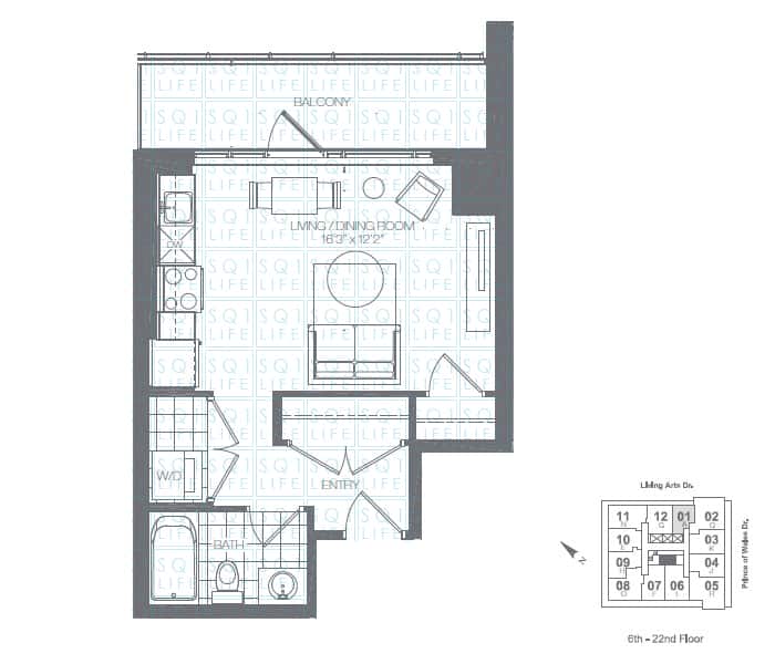 Limelight-Condo-365-Prince-Of-Wales-360-Square-One-Dr-Floorplan-Kiwi-0-Bed-1-Bath