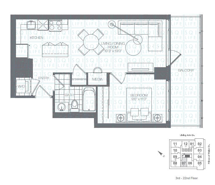 Limelight-Condo-365-Prince-Of-Wales-360-Square-One-Dr-Floorplan-Mint-1-Bed-1-Bath