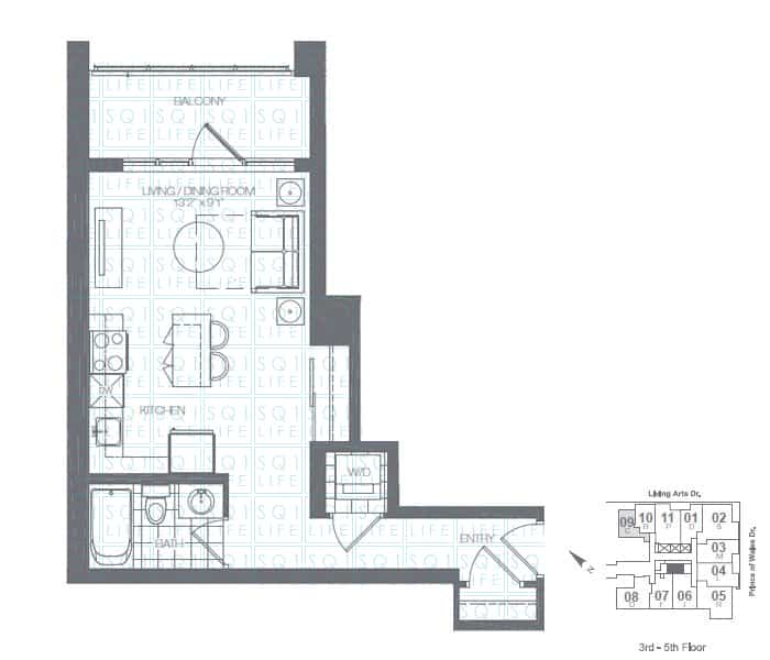 Limelight-Condo-365-Prince-Of-Wales-360-Square-One-Dr-Floorplan-Olive-0-Bed-1-Bath