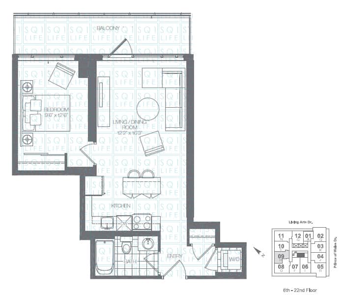 Limelight-Condo-365-Prince-Of-Wales-360-Square-One-Dr-Floorplan-Pine-1-Bed-1-Bath