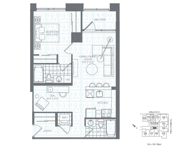 Limelight-Condo-365-Prince-Of-Wales-360-Square-One-Dr-Floorplan-Spring-1-Bed-1-Den-2-Bath