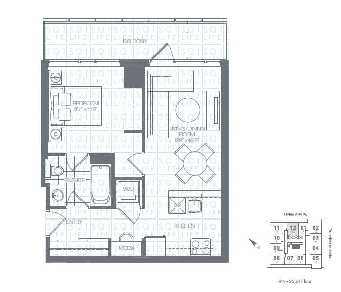 Limelight-Condo-365-Prince-Of-Wales-360-Square-One-Dr-Floorplan-Spruce-1-Bed-1-Bath